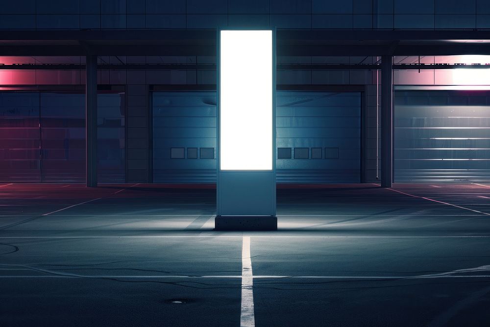 Blank led pillar mockup at parking lot transportation automobile lighting.
