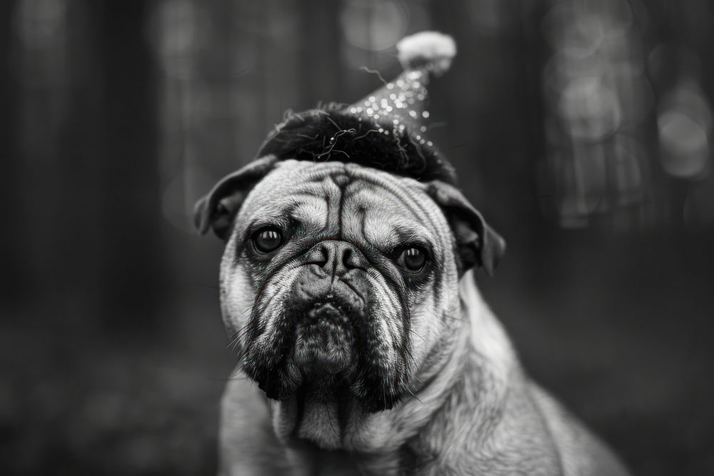 Bulldog with party hat animal canine mammal.