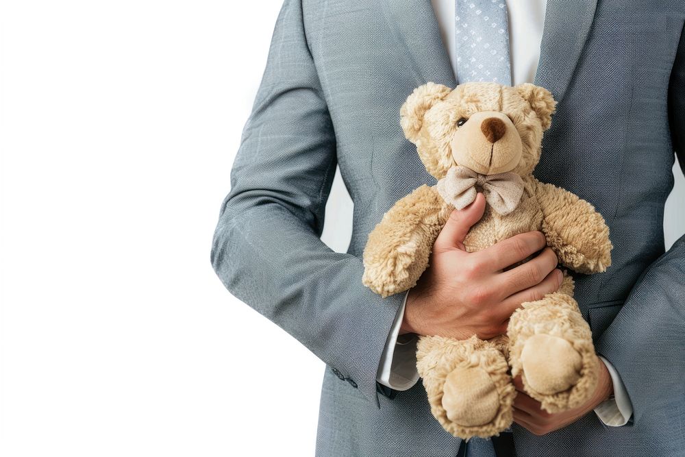 Businessman holding teddy bear accessories accessory clothing.