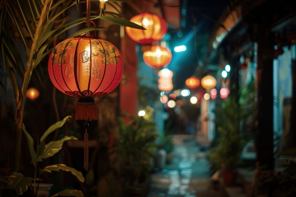 Chinese lantern in Phuket street urban city.