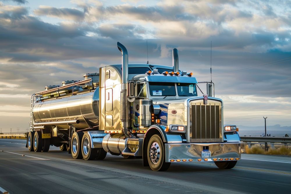 Chrome tanker truck transportation vehicle bumper.