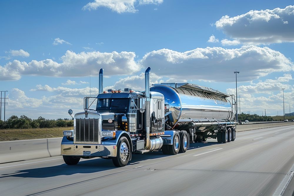Chrome tanker truck transportation vehicle 18-wheeler truck.