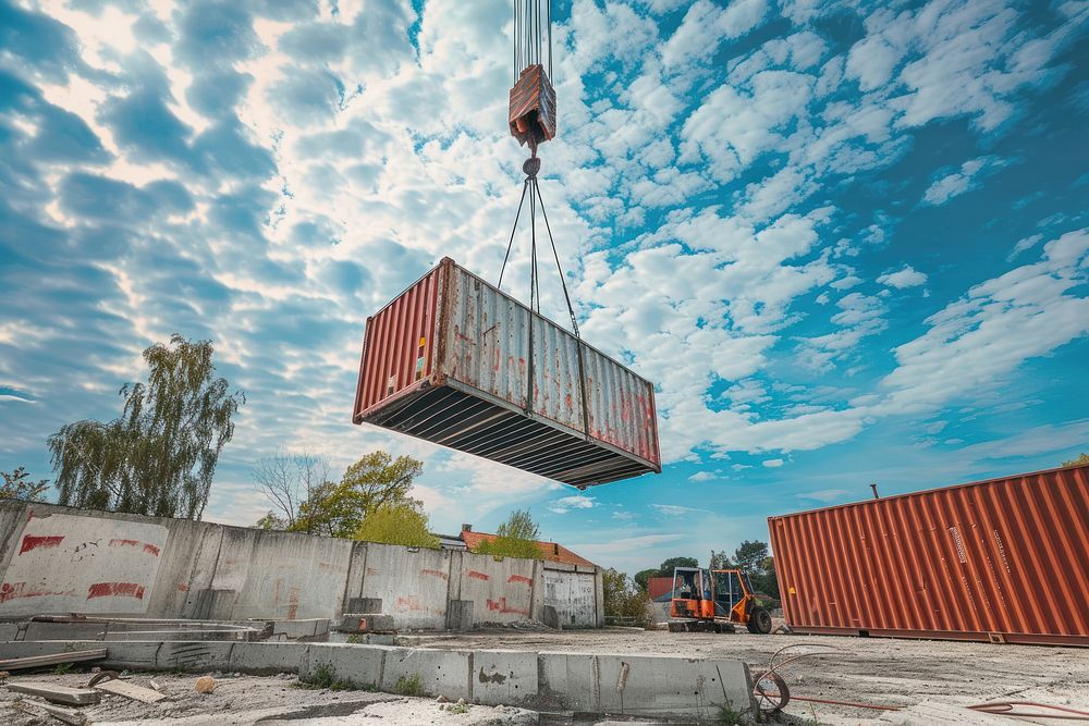 Crane lifting up container in yard  machine shipping container.