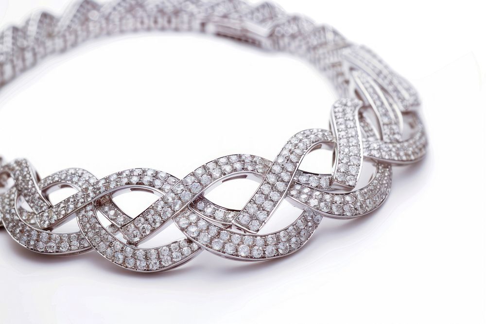 Diamond necklace bracelet jewelry white background.