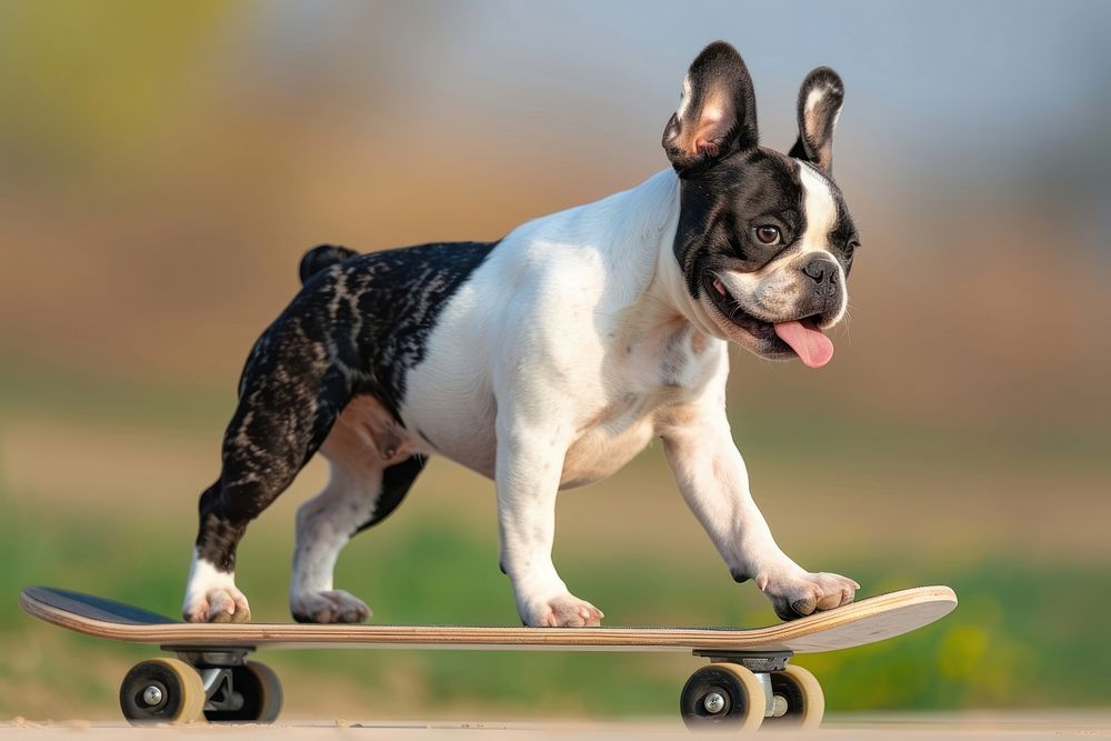 French bulldog on skatboard skateboard animal canine.