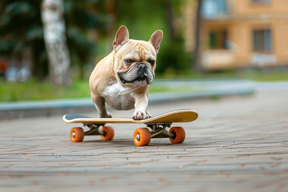 French bulldog on skatboard skateboard animal canine.