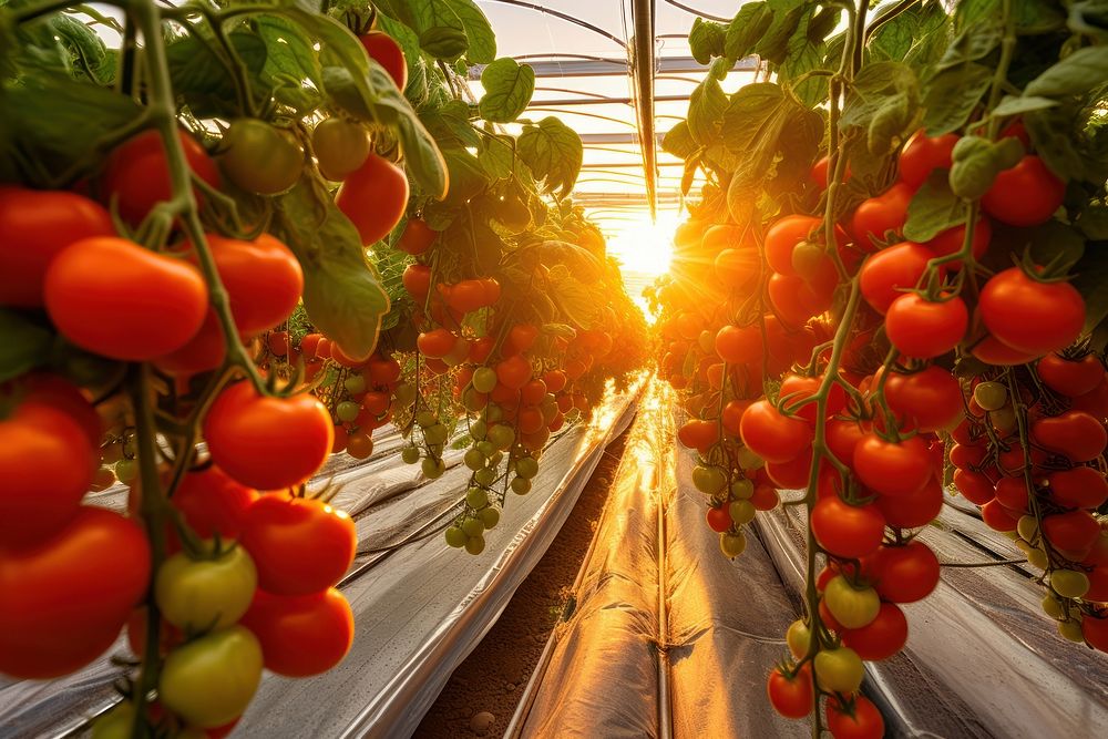 Fresh organic tomato farming agriculture countryside greenhouse.