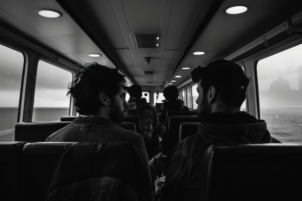 Friends traveling aboard transportation silhouette furniture.