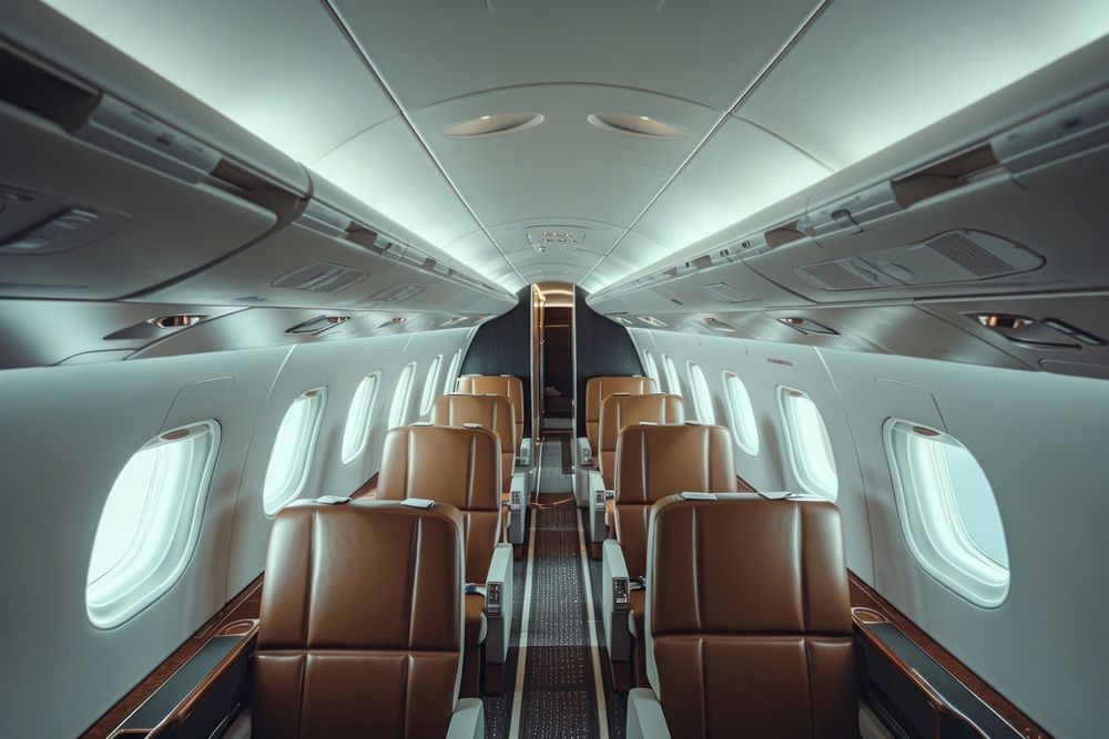 Interior Commercial jet transportation furniture aircraft.