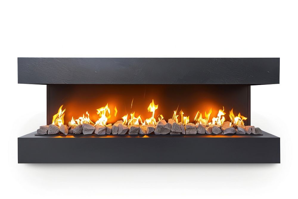 Modern fireplace hearth white background architecture.