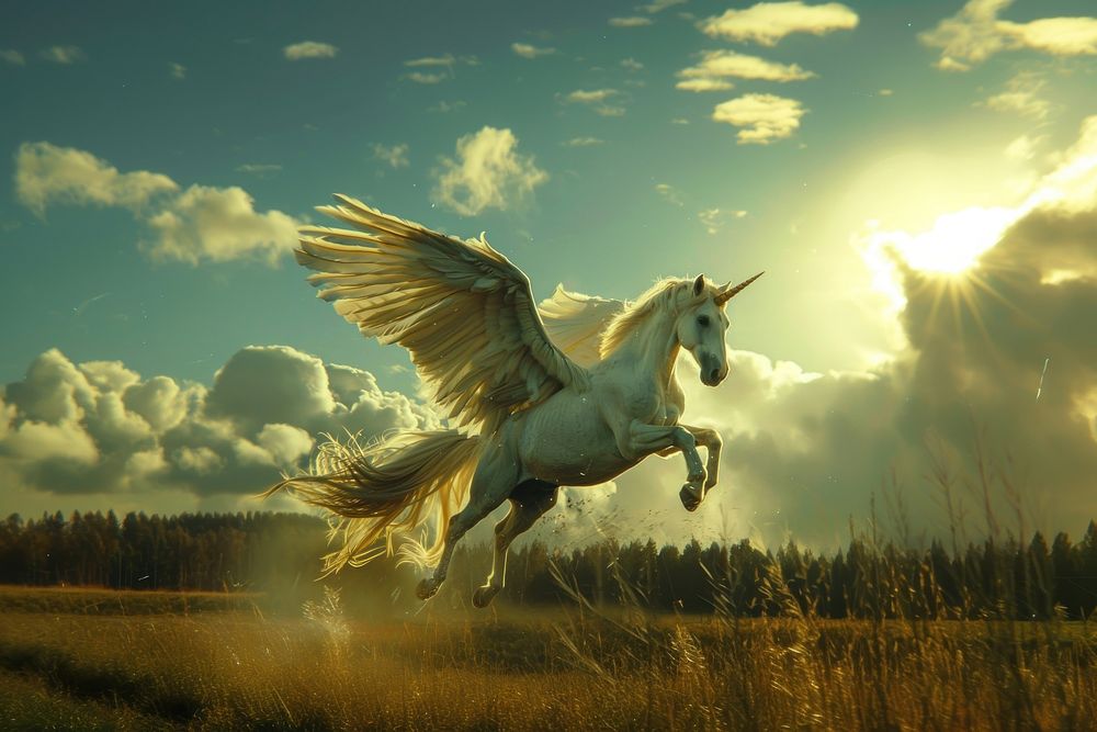 Pegasus flying outdoors stallion animal.