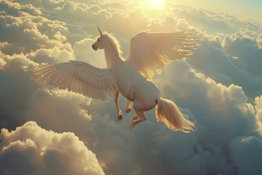 Pegasus flying on the cloud outdoors nature animal.