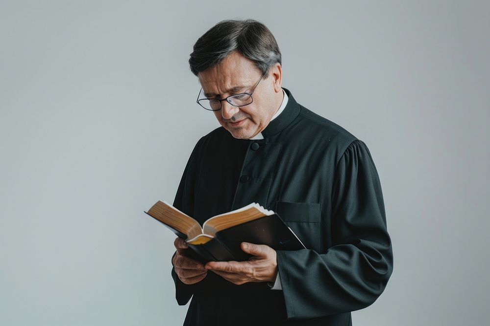 Priest reading bible person adult human.