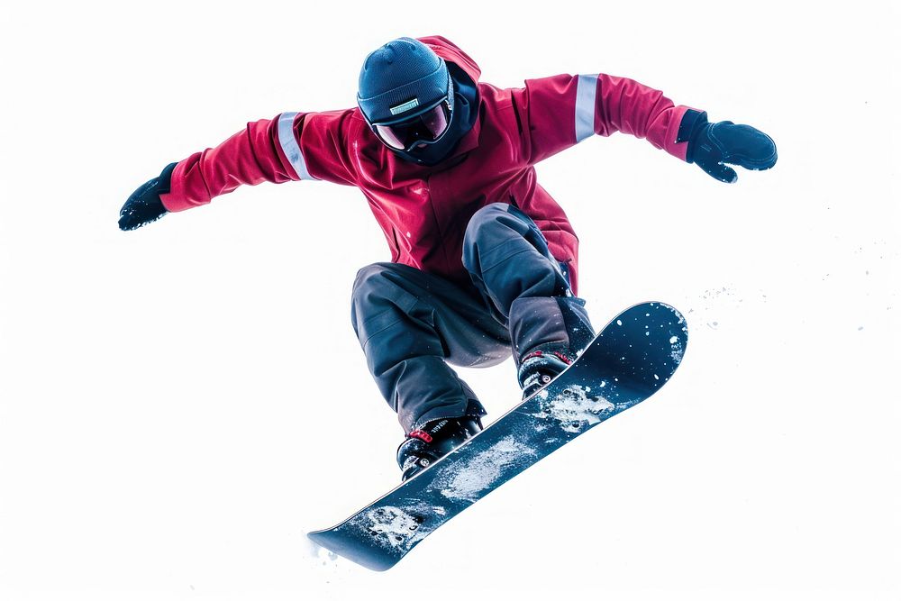 Snowboarder jumping through air snow snowboarding recreation.