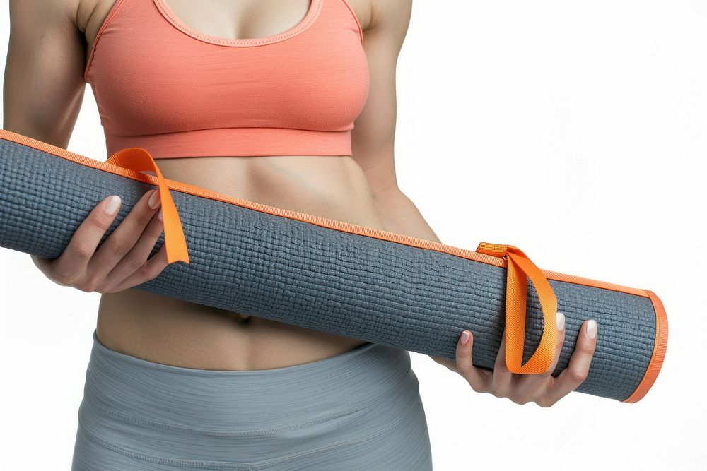 Sport woman holding yoga mat accessories accessory person.