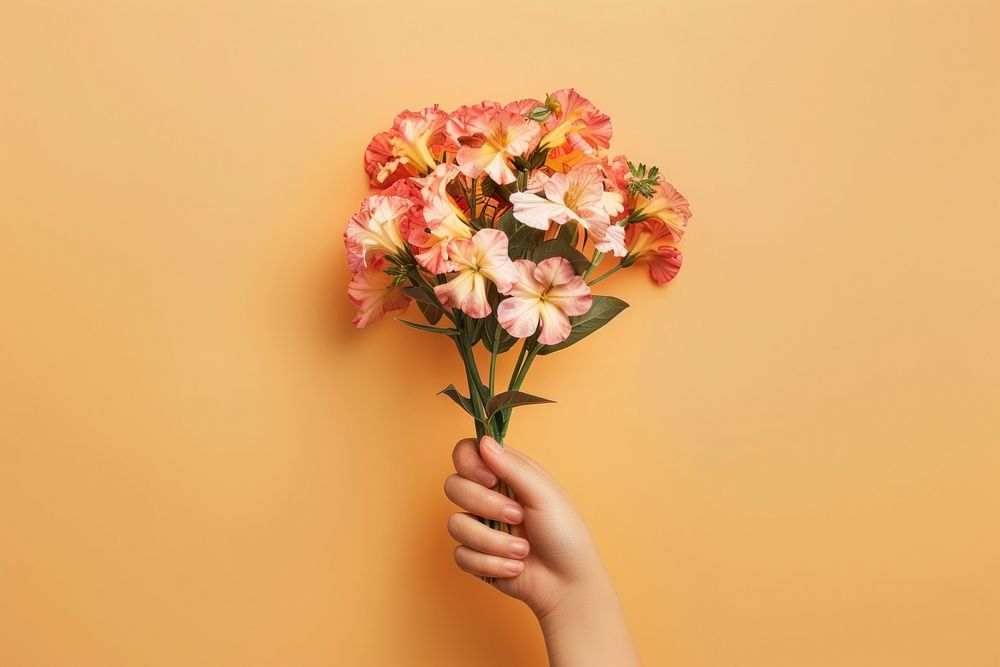 Person holding flower bouquet blossom indoors finger.
