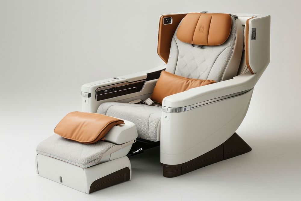 Airplane business class seat relaxation furniture armchair.