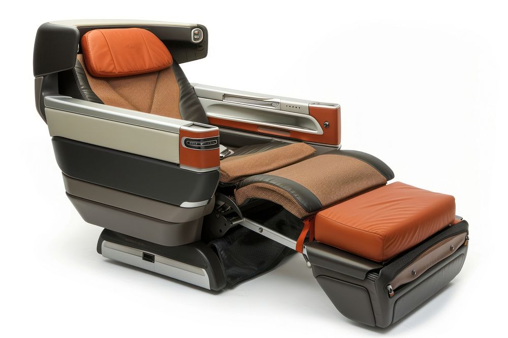 Airplane business class seat furniture chair white background.