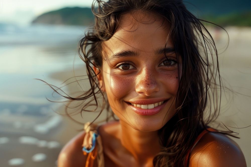 Portrait of beautiful Latin America young woman photography shoulder person.