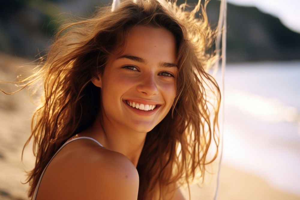 Portrait of beautiful young woman photography laughing dimples.