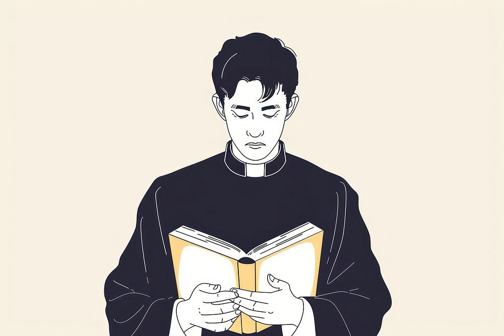 Priest with bible illustration art publication illustrated.