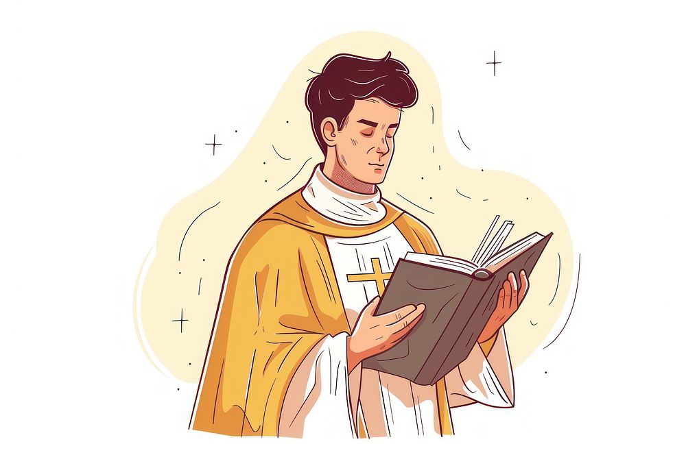Priest with bible illustration art illustrated reading.