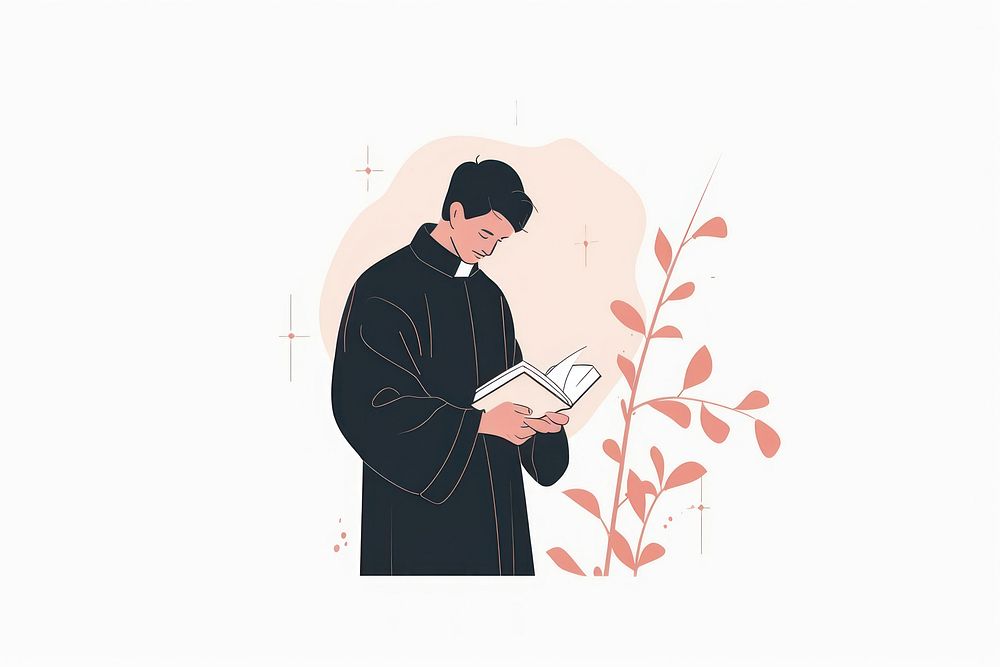 Priest with bible illustration art illustrated drawing.