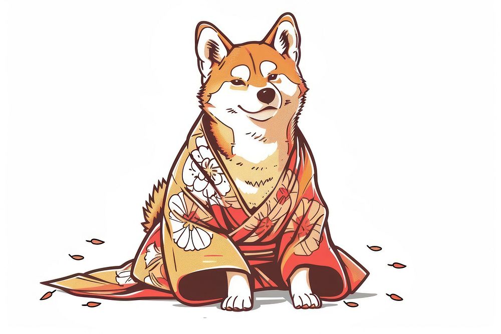 Shiba inu wearing japanese traditional illustration art illustrated clothing.
