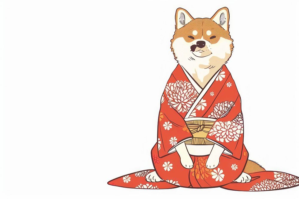 Shiba inu wearing japanese traditional illustration clothing apparel fashion.