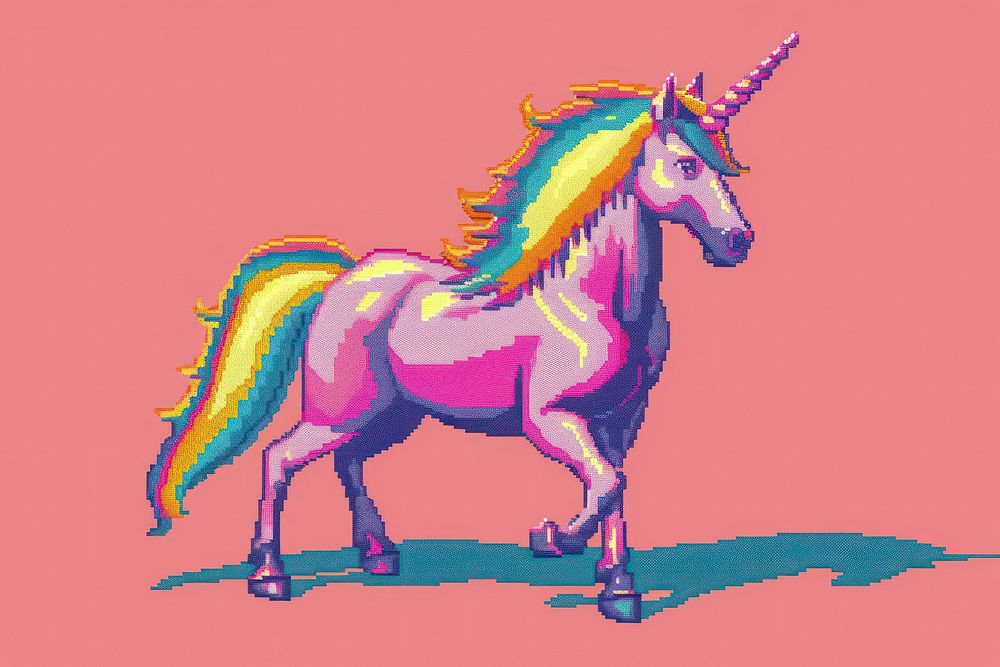 Unicorn cut pixel art illustrated drawing.