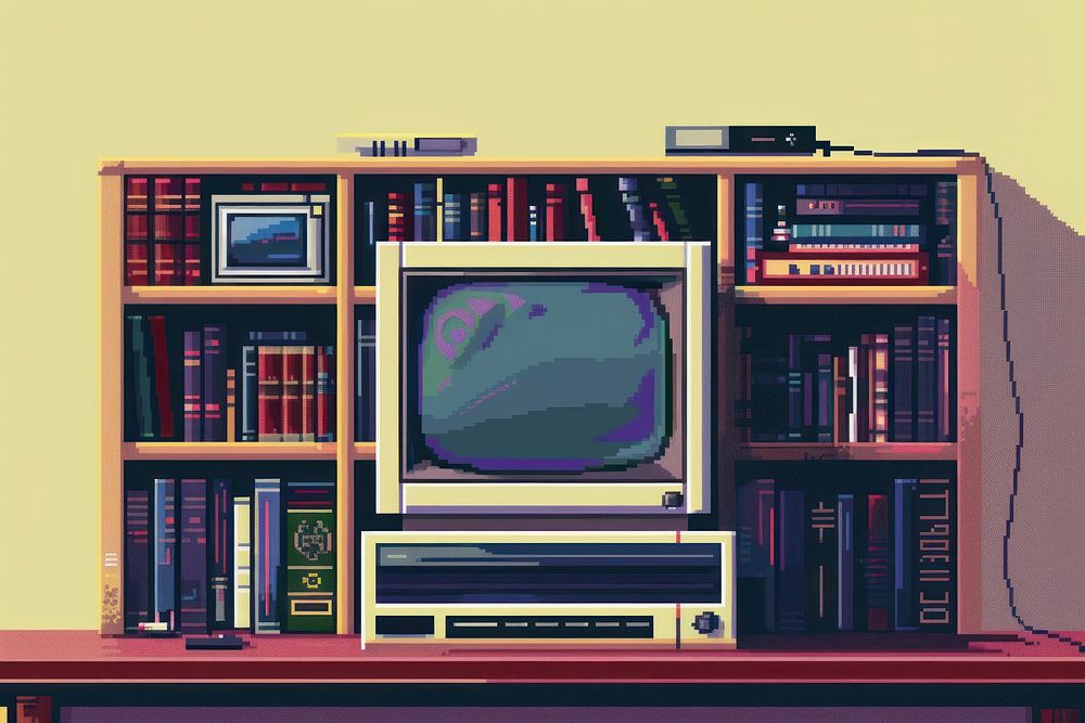 Book cut pixel electronics television furniture.
