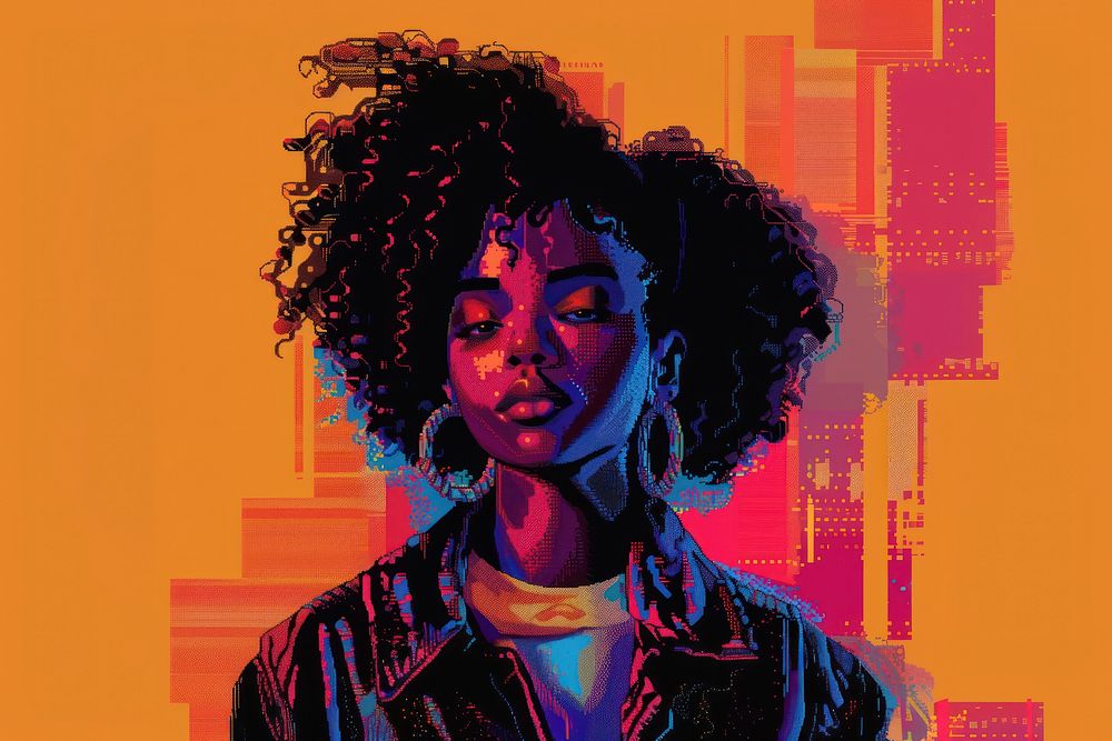 Black women cut pixel art photography portrait.