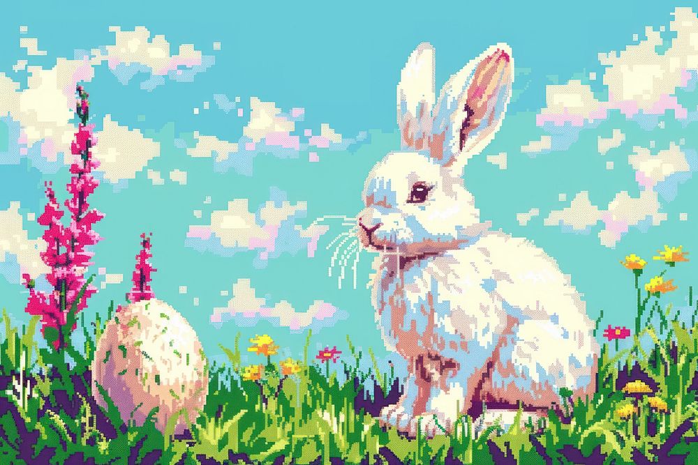 Easter cut pixel rabbit art blossom.