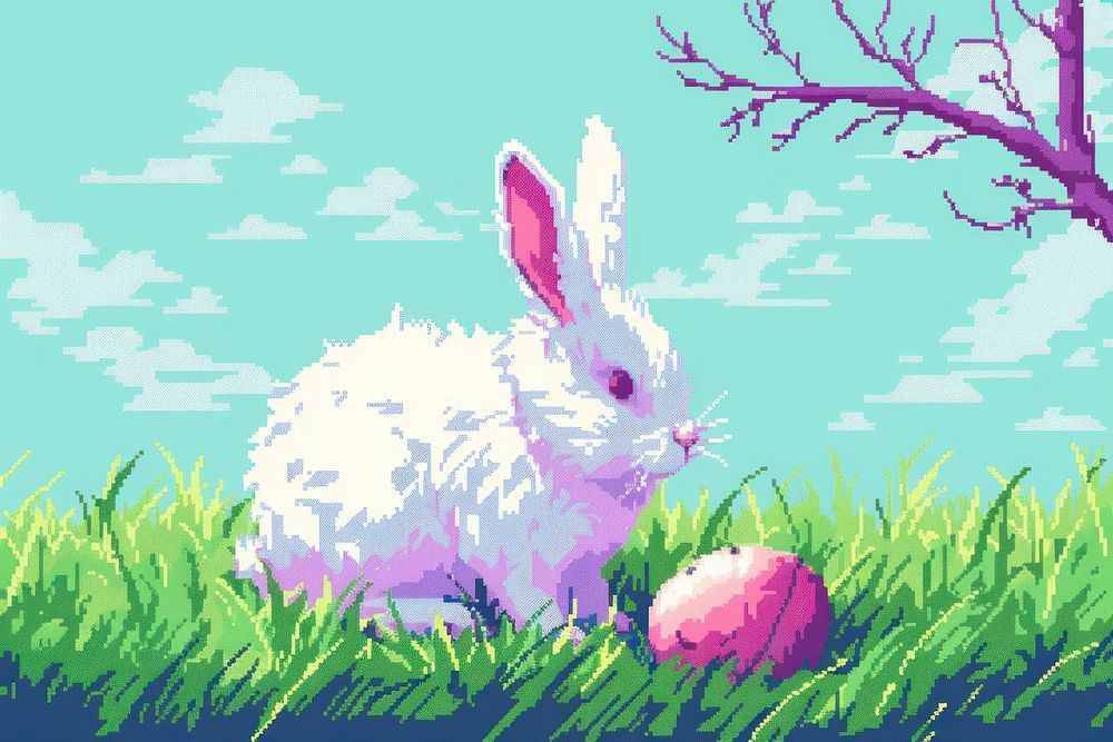 Easter cut pixel rabbit blackboard animal.