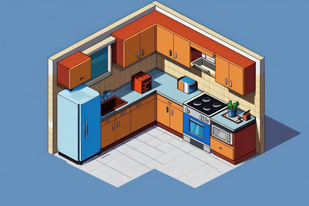 Kitchen interior cut pixel indoors diagram sink.