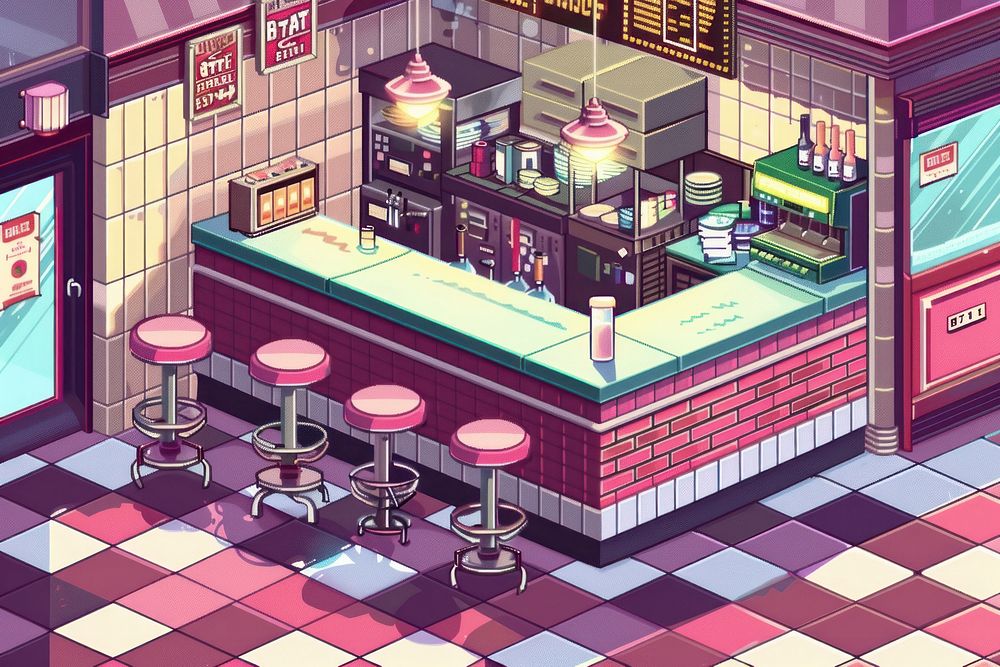 Restuarant cut pixel restaurant indoors diner.