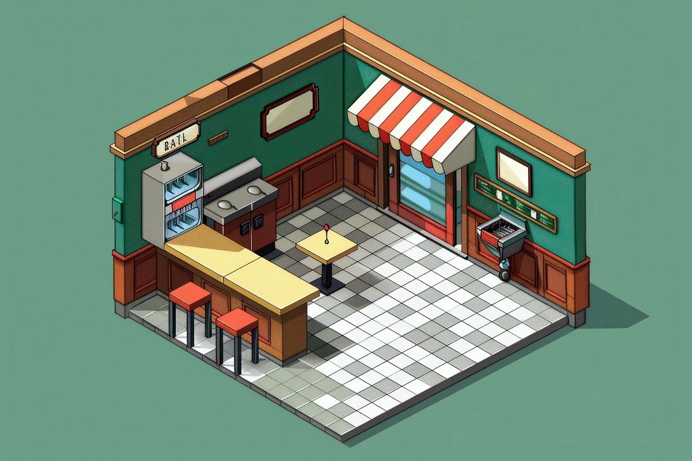 Restuarant cut pixel restaurant indoors diagram.