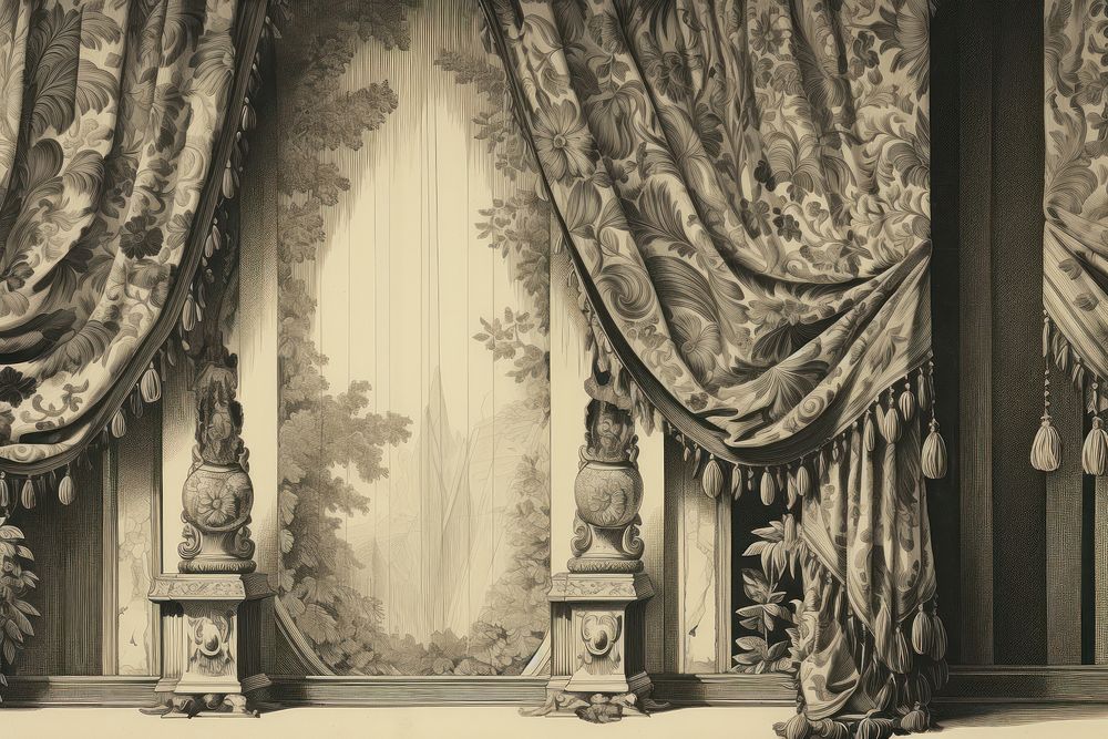 Luxury curtains furniture painting indoors.