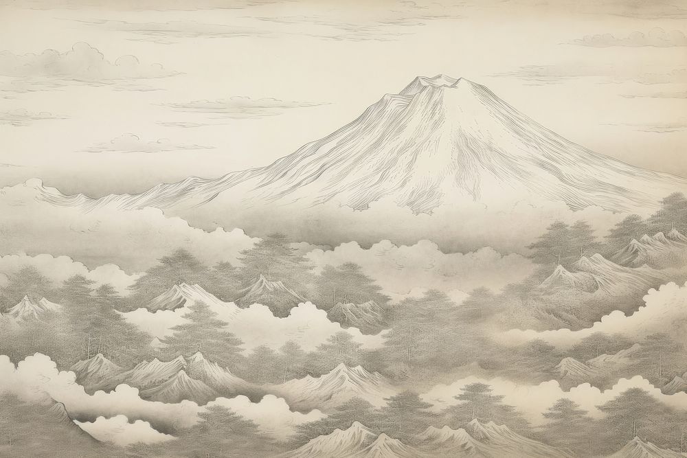 Fuji mountain drawing illustrated outdoors.