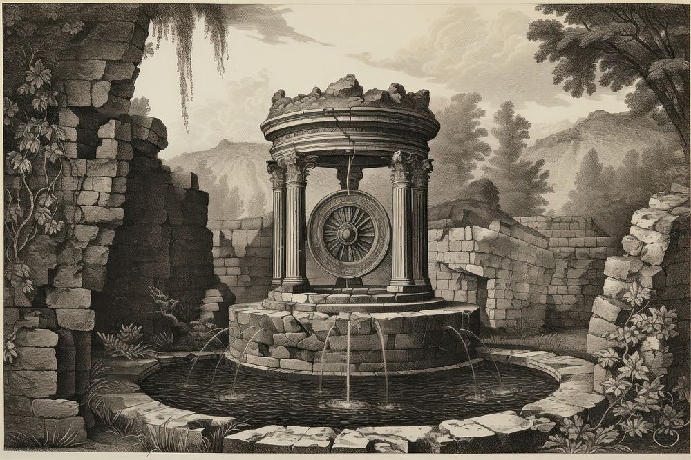 Ancient well architecture fountain outdoors.