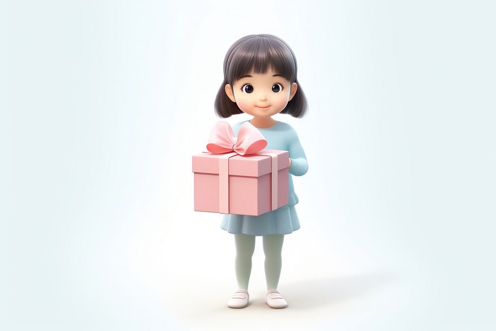 Little girl holding a gift box clothing footwear apparel.