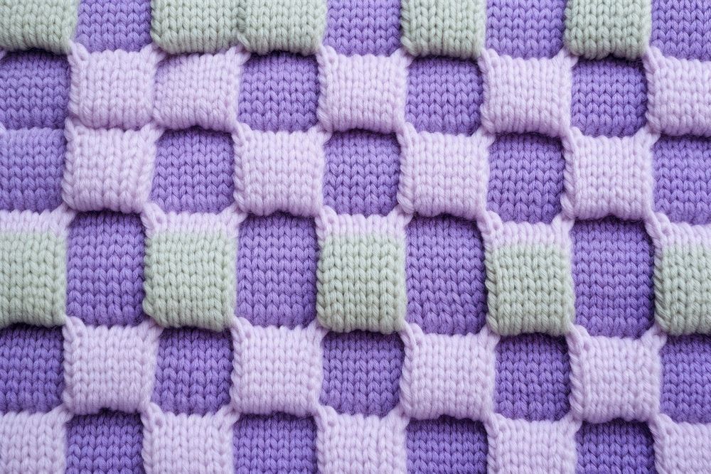 Checkered pattern knitted wool texture purple embroidery.