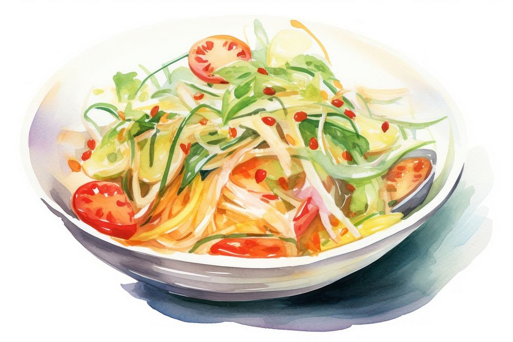 Spicy green papaya salad spaghetti produce noodle.