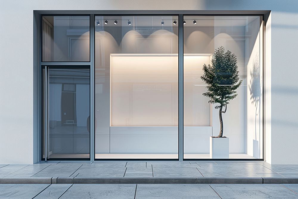 Store windows mockup plant door sliding door.