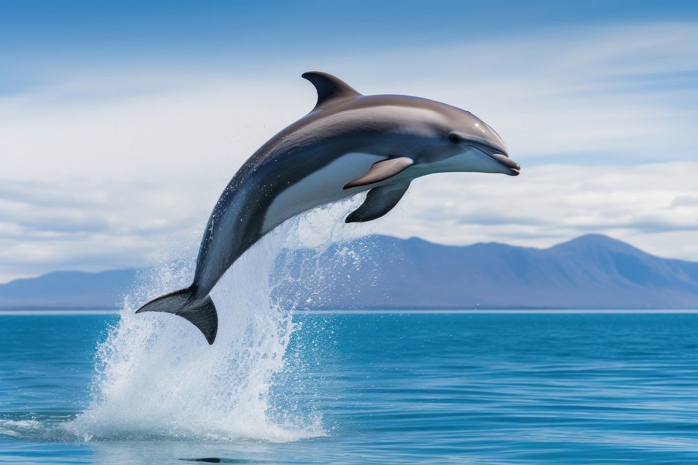 A Dusky Dolphin jumping dolphin animal mammal.