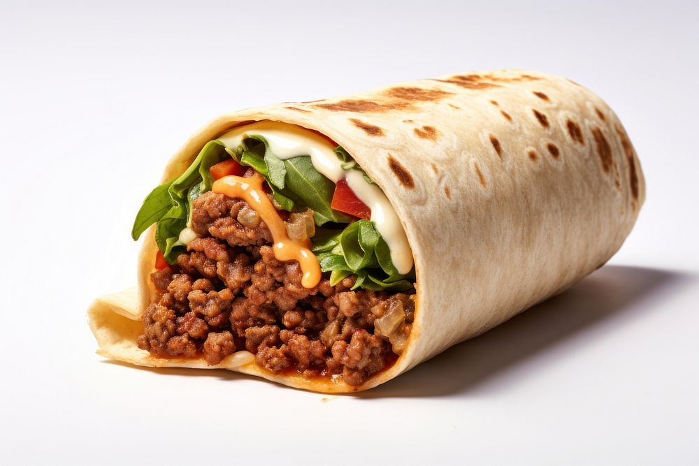Taco burrito food sandwich wrap.