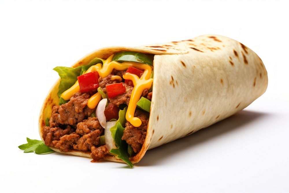 Taco burrito food sandwich wrap.