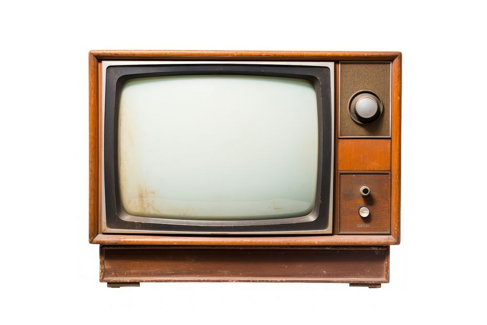 Vintage TV television screen white background.