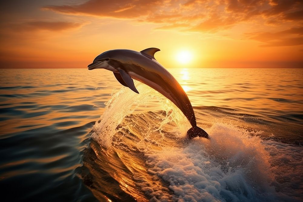 Beautiful dolphin animal mammal sunset.