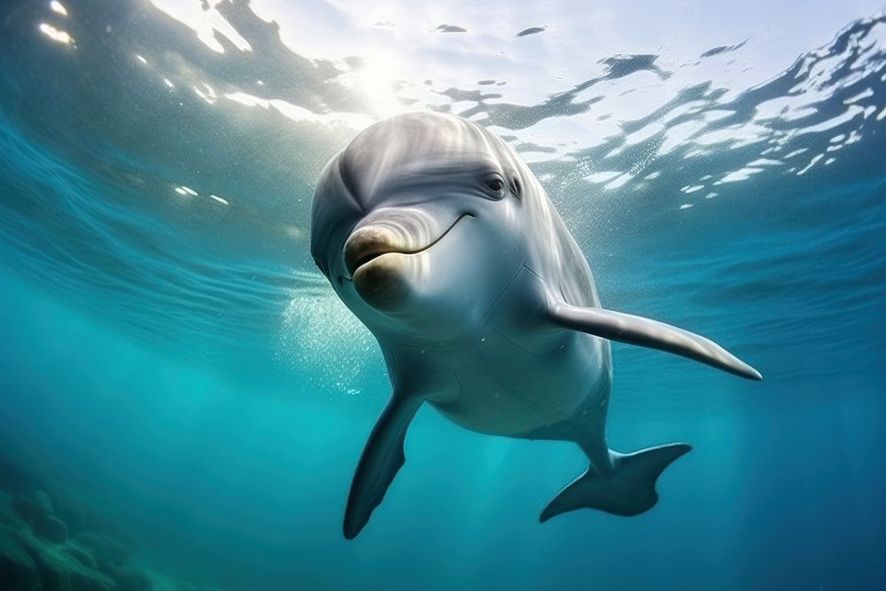 Beautiful dolphin underwater outdoors swimming.
